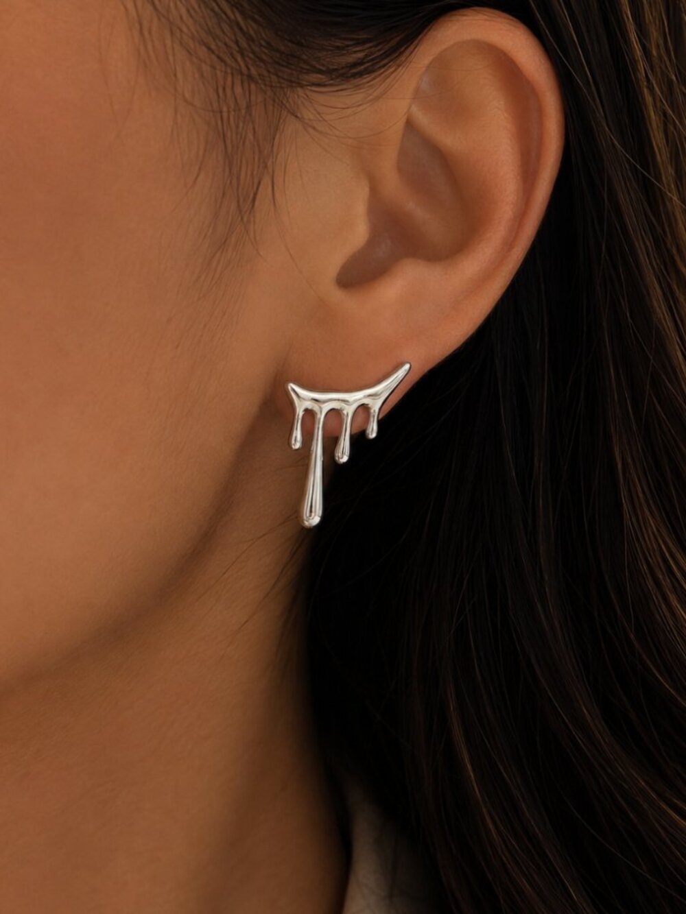 925 Sterling Silver Drip Earrings Dripping Studs Modern Geometric Earrings